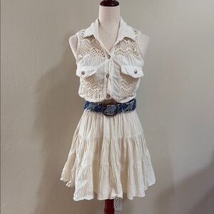 Vintage Juniors USA cotton Crochet Boho Button-Front Sundress 7/8 S